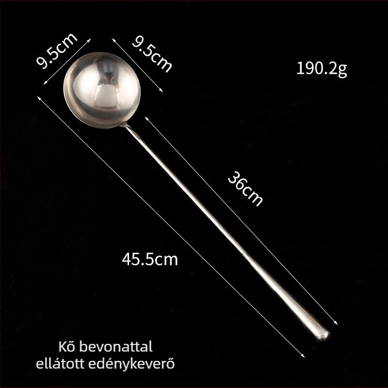 Rozsdamentes acél főzőkanál hosszú nyéllel, égés elleni dizájn, magas hőmérsékletnek ellenálló, tömör tálalókanál szakácsok számára