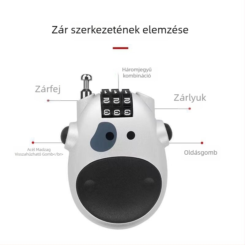 Sisak-zár motorkerékpárhoz és poggyászhoz - ABS műanyag, 80 cm kábel, 1,6 mm rúd, numerikus kód, Spirit Lock