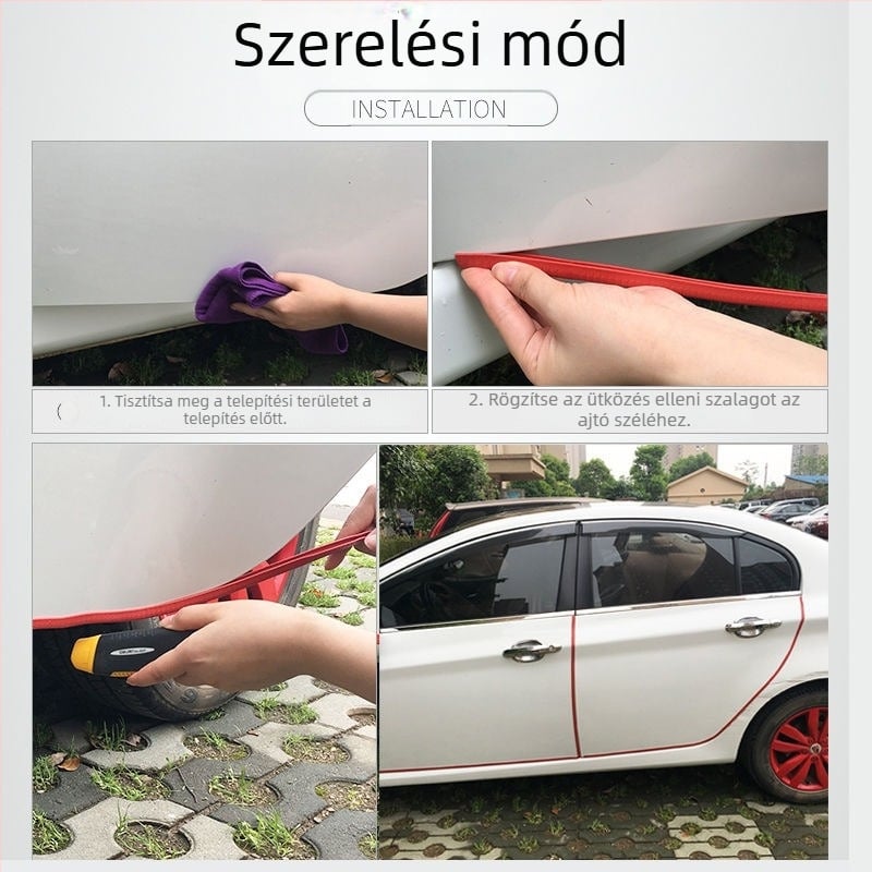 Autóajtó ütközésvédő szalag - univerzális, ragasztómentes - ajtó él védelme - karcolásálló - dekoratív kiegészítő