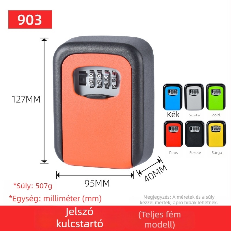 Kulcsdoboz alumínium ötvözetből jelszavas zárakkal, akasztó, macskaszem dekorációval, lopás elleni védelem, modellek 901/904/906