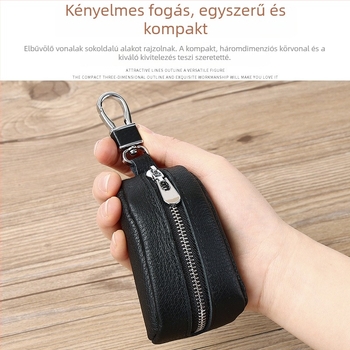 Valódi bőrből készült kulcstáska, felsőréteg marhabőrrel, egyszínű, 1 hajtásos kialakítás
