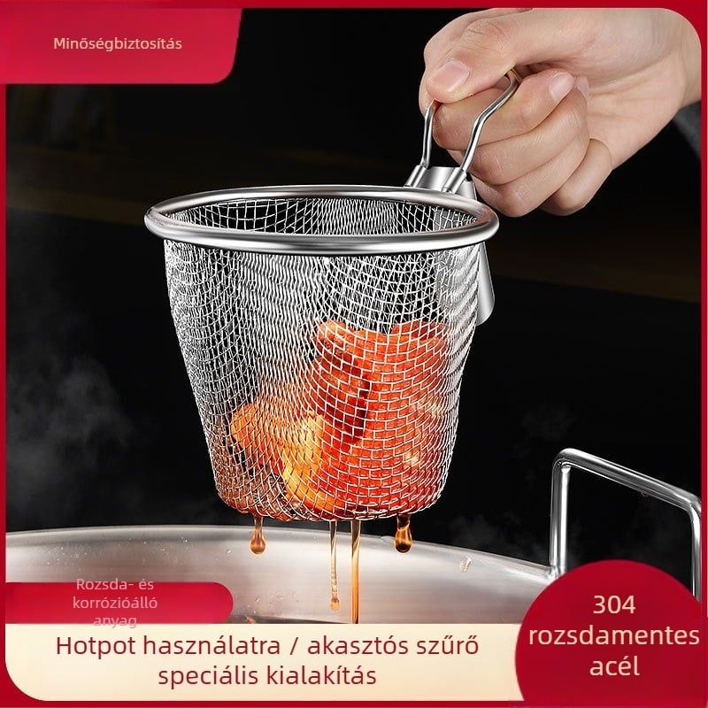 Forró fazék szűrőkanál - 304 rozsdamentes acél, élelmiszer-minőség, magas hőmérséklet-állóság, akasztó él
