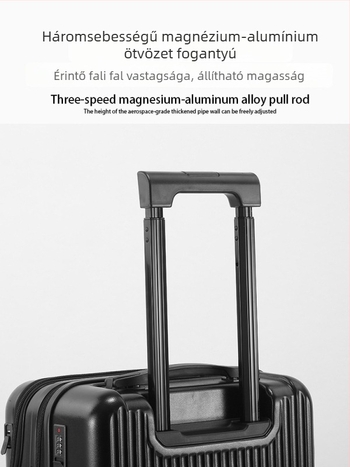 Egyéni logóval ellátott elülső nyílású utazótáska, PC anyagból, kapacitás 56–75 L, USB-port, TSA zár
