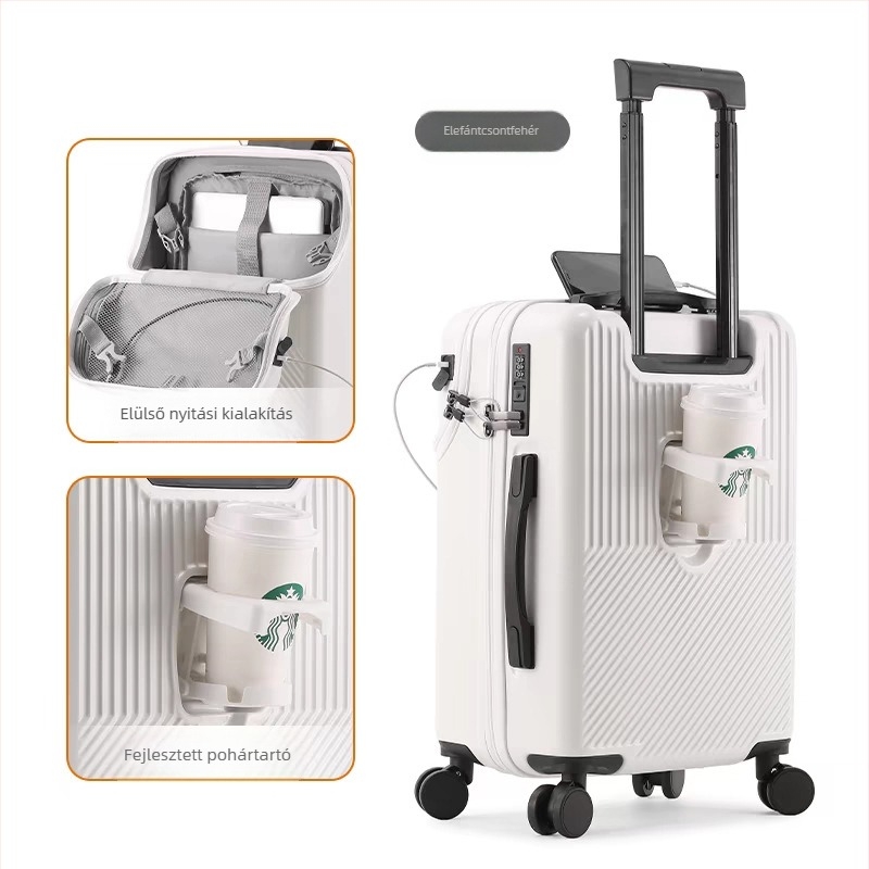 Egyéni logóval ellátott elülső nyílású utazótáska, PC anyagból, kapacitás 56–75 L, USB-port, TSA zár