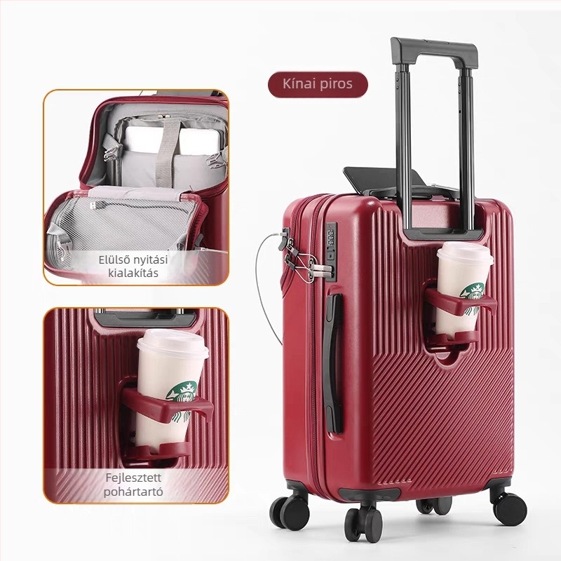 Egyéni logóval ellátott elülső nyílású utazótáska, PC anyagból, kapacitás 56–75 L, USB-port, TSA zár
