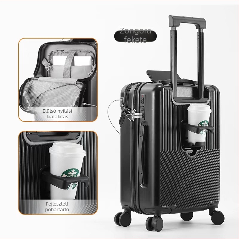 Egyéni logóval ellátott elülső nyílású utazótáska, PC anyagból, kapacitás 56–75 L, USB-port, TSA zár