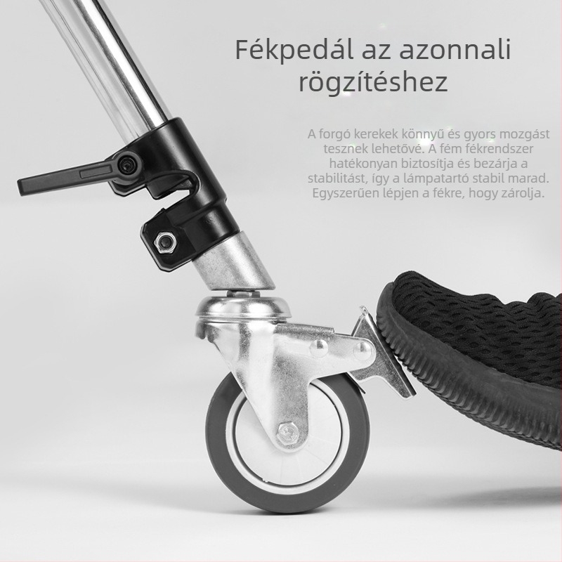 Lámpaállvány háromlábú görgőkkel és fékkel, alumínium ötvözet, univerzális kamera-tartó