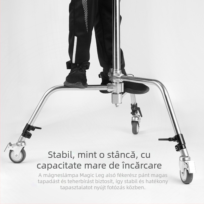 Lámpaállvány háromlábú görgőkkel és fékkel, alumínium ötvözet, univerzális kamera-tartó