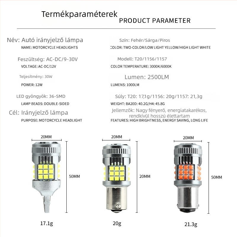 Hűtőventilátorral ellátott LED autóvilágítás – index, tolató és féklámpa motorkerékpárokhoz
