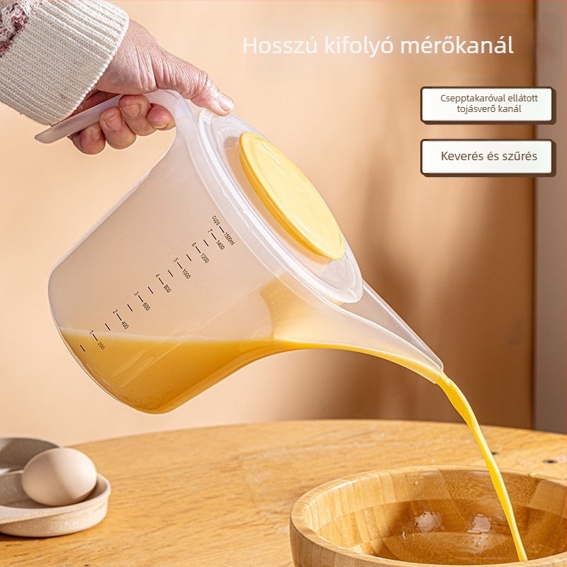 Hosszú szájú mérőedény tészta- és folyadéköntéshez, nagy kapacitás, graduált skála, műanyag