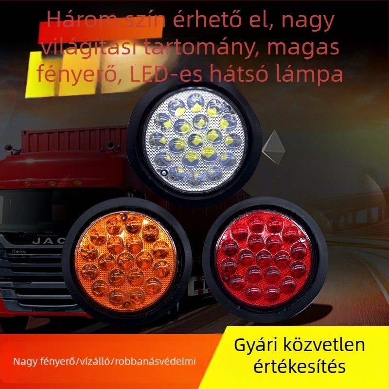 24V-os izzószerelvény félpótkocsi hátsó lámpájához, kör alakú, féklámpa, indexlámpa, hátramenet lámpa