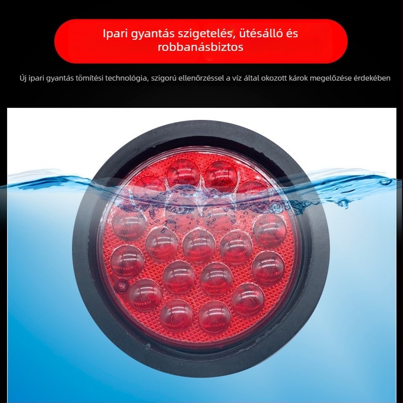 24V-os izzószerelvény félpótkocsi hátsó lámpájához, kör alakú, féklámpa, indexlámpa, hátramenet lámpa