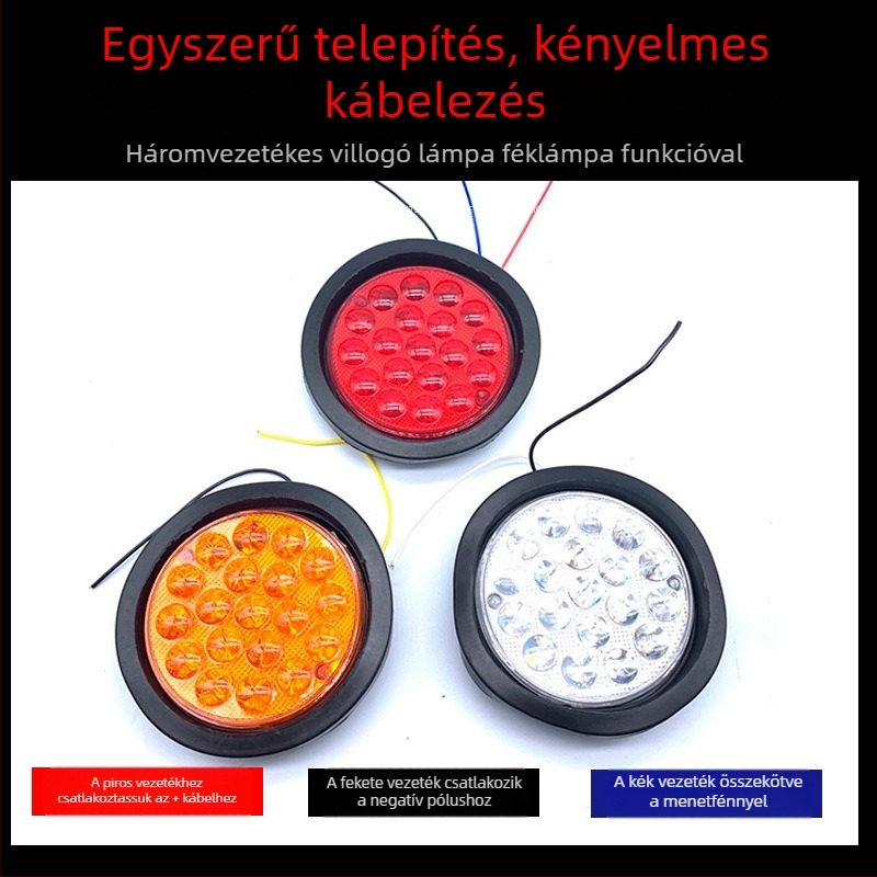 24V-os izzószerelvény félpótkocsi hátsó lámpájához, kör alakú, féklámpa, indexlámpa, hátramenet lámpa