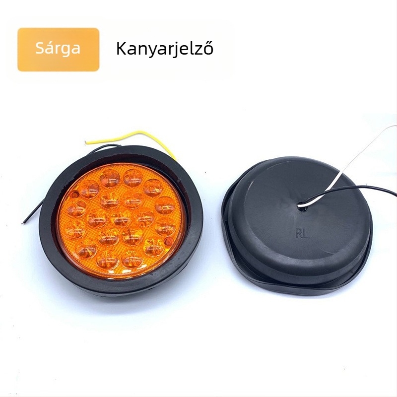24V-os izzószerelvény félpótkocsi hátsó lámpájához, kör alakú, féklámpa, indexlámpa, hátramenet lámpa