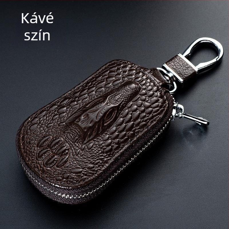 Kulcs-tok Uniszex PU bőr, ultrakönnyű, kibővíthető, nagy kapacitású, cipzáros autókulcsokhoz