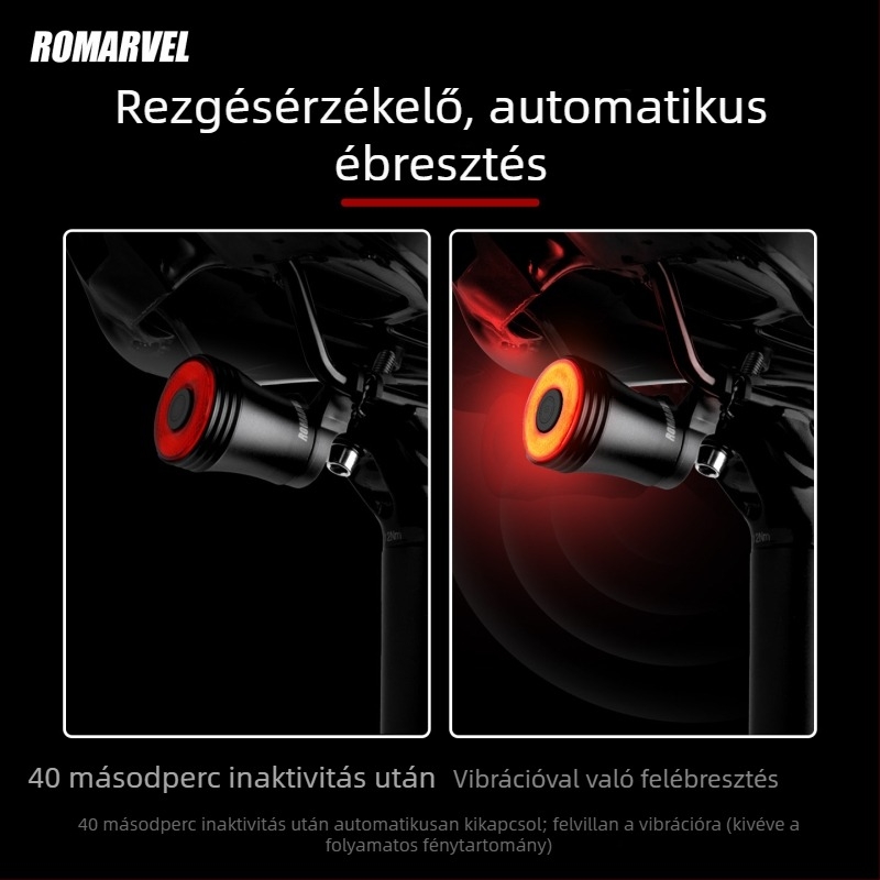 Q5Mini kerékpár hátsó lámpa intelligens fékérzékelővel — USB-C töltés, snap rögzítés, 500 mAh akkumulátor, éjszakai kerékpározáshoz ideális