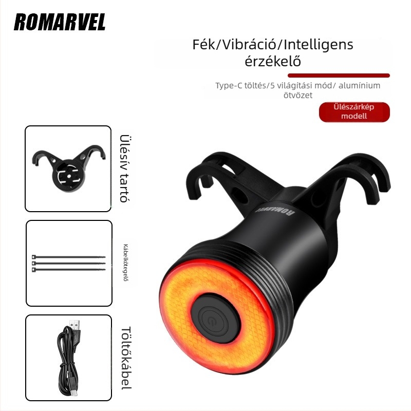 Q5Mini kerékpár hátsó lámpa intelligens fékérzékelővel — USB-C töltés, snap rögzítés, 500 mAh akkumulátor, éjszakai kerékpározáshoz ideális
