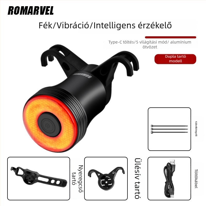 Q5Mini kerékpár hátsó lámpa intelligens fékérzékelővel — USB-C töltés, snap rögzítés, 500 mAh akkumulátor, éjszakai kerékpározáshoz ideális
