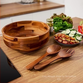 Fából készült salátás tál - Cedar, fa anyag, kör alakú, modern minimalist stílus, mikrózható