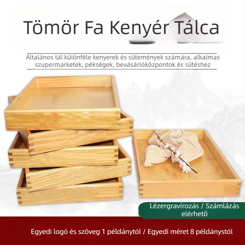 Téglalap alakú fa kenyér- és süteménykínáló tál, tömörfa, modern minimalista stílus