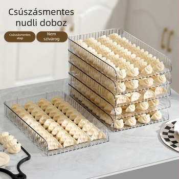 Élelmiszerbiztonságos akril dumpling tároló doboz, négyszögletes, modern minimalista dizájn, halmozó