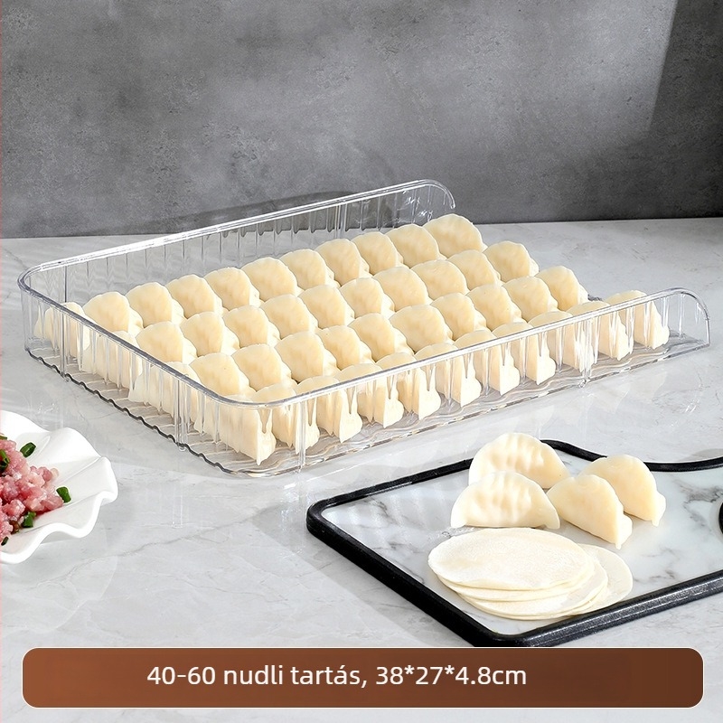 Élelmiszerbiztonságos akril dumpling tároló doboz, négyszögletes, modern minimalista dizájn, halmozó