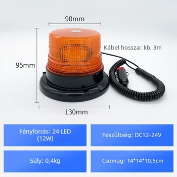Dongyong 604-24LED Mágneses tetőfigyelmeztető lámpa járművekhez, 12W LED, DC12-24V, 6000K