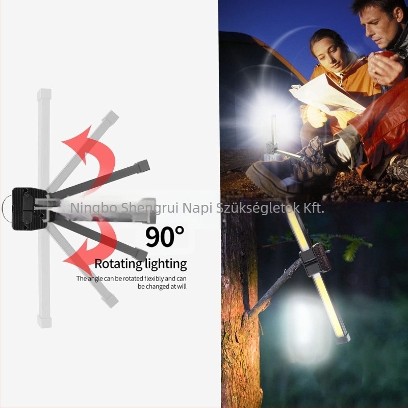 Tölthető, kettős fényforrású munkalámpa mágneses kampóval és vészfénnyel; COB LED, 10W, 5V, IP44, 200 lm, modell A55, 135 g