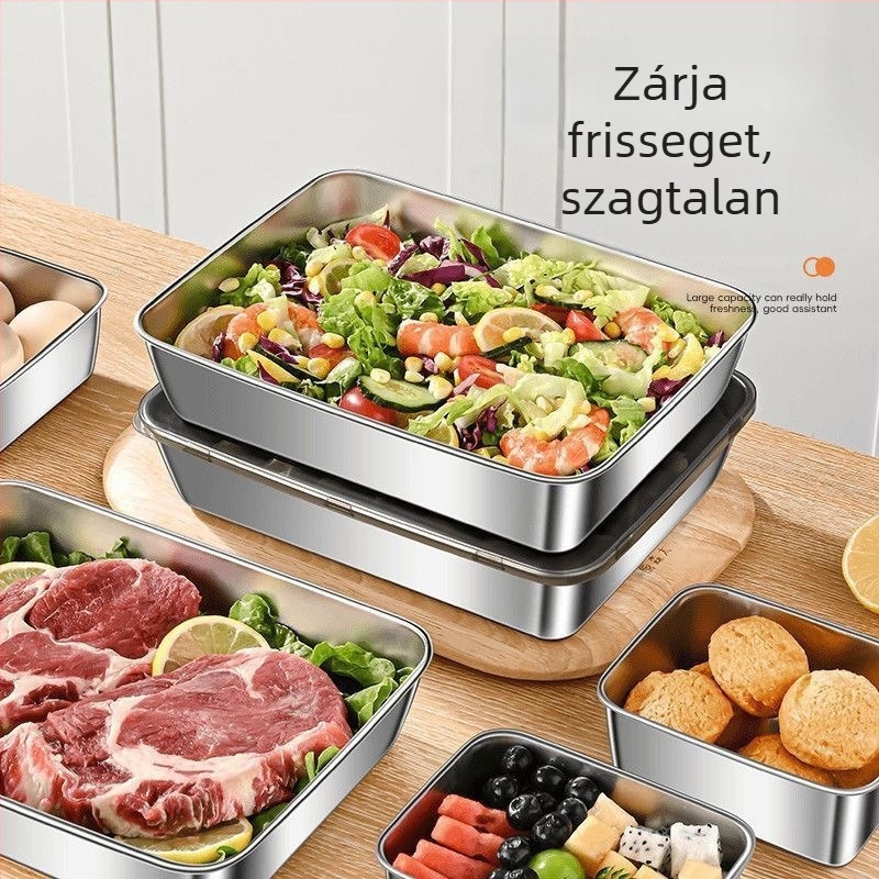 316-os rozsdamentes acél gombóc doboz fedéllel, négyzet alakú frissesség tál tároláshoz és piknikhez, többfunkciós