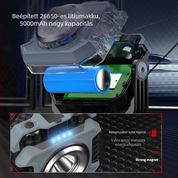 Kültéri LED munka- és kempinglámpa, hordozható, újratölthető, 15W, 5000 mAh, kézi töltés, 100–200 m hatótávolság