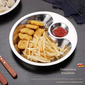 Kétszintes rozsdamentes acélból készült gombóc tál leeresztő nyílással, kör alakú