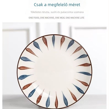 Japán stílusú porcelán vacsoratál, kerek forma, aláglazúros szín, egyszerű stílus