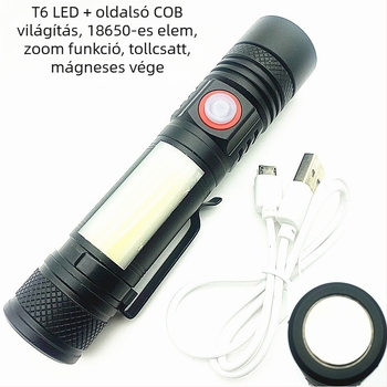 Type-C Töltő COB LED Munkalámpa Autójavításhoz – Alumínium ötvözet burkolat, 1200mAh akkumulátor, 5W+3W, 360° forgás, 100–200m hatótávolság