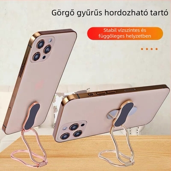 Asztali telefon- és tabletállvány összecsukható kivitelben, 360° forgás, kettős gyűrűs fogás, ötvözetes anyagú, iPadhez univerzálisan kompatibilis