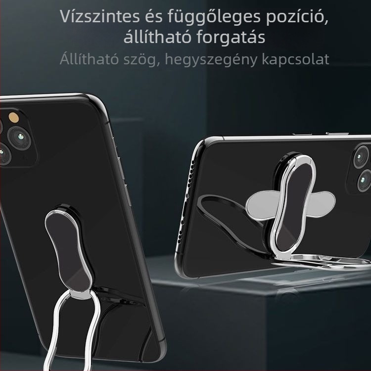 Asztali telefon- és tabletállvány összecsukható kivitelben, 360° forgás, kettős gyűrűs fogás, ötvözetes anyagú, iPadhez univerzálisan kompatibilis