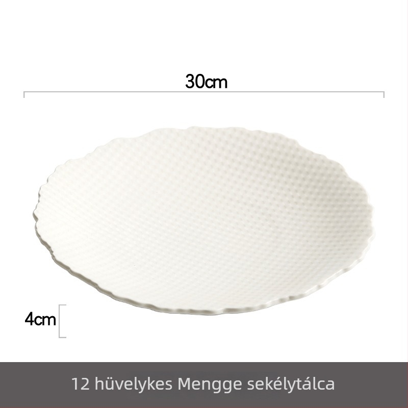 Porcelán tányér, szabálytalan formájú, aláglazúros felület, testreszabás elérhető, mikrohullámú sütő nem alkalmas