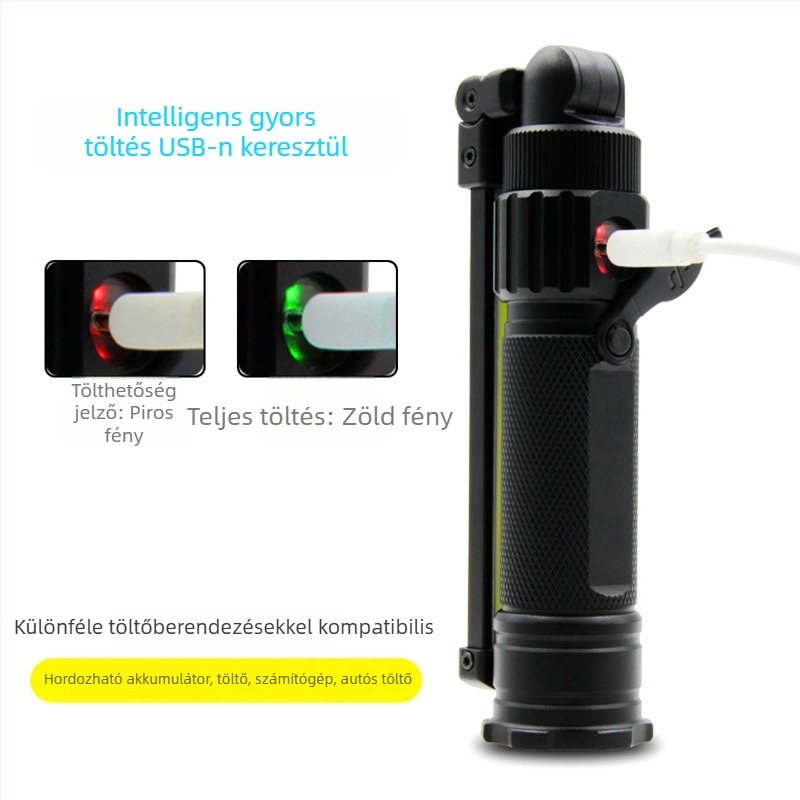 COB hajlékony munkalámpa mágneses talppal – 2800mAh Li-ion újratölthető LED, 360°-os forgás, alumíniumötvözet, hordozható kempingezéshez és vészhelyzetekhez