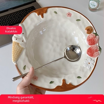 Mély kerámia tál, kézzel festett al-glazúrral, kerek forma, mintázat 69850