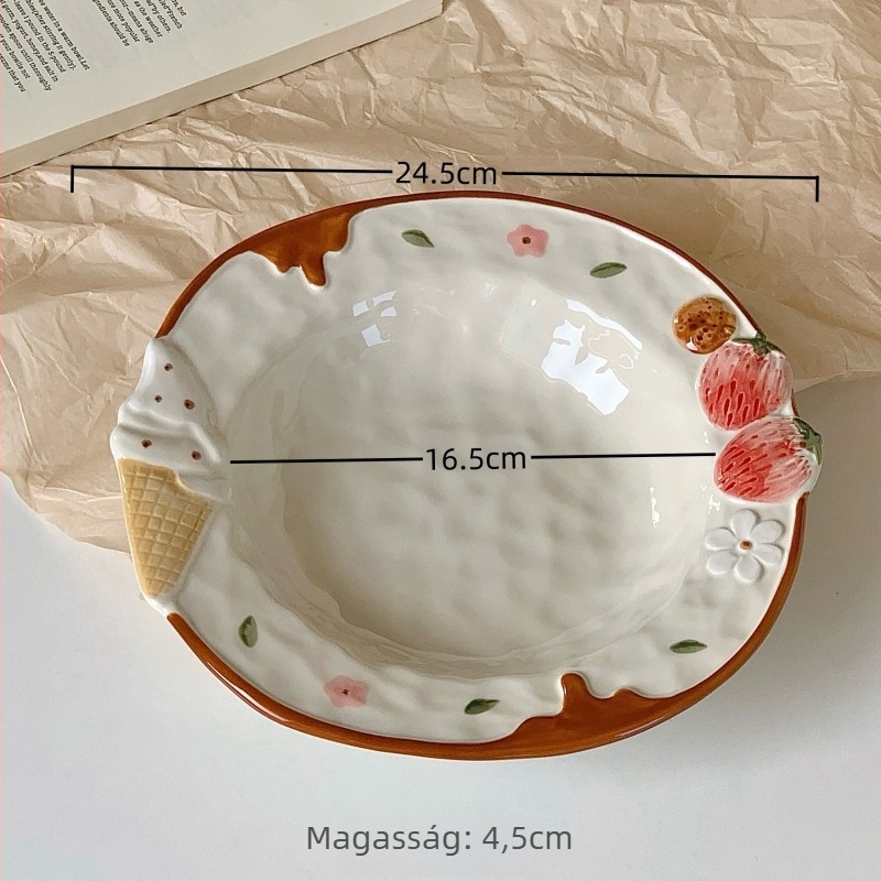 Mély kerámia tál, kézzel festett al-glazúrral, kerek forma, mintázat 69850