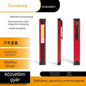COB munkalámpa USB-töltéssel, tollklipsz, 10W LED, 1200mAh akkumulátor, mágneses autós tartó