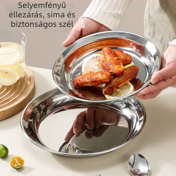 Egyéni logóval ellátott reggeliző tál – 304 rozsdamentes acél, kerek, anti-spill, tükörfényes felület, mikrohullámú sütőben használható