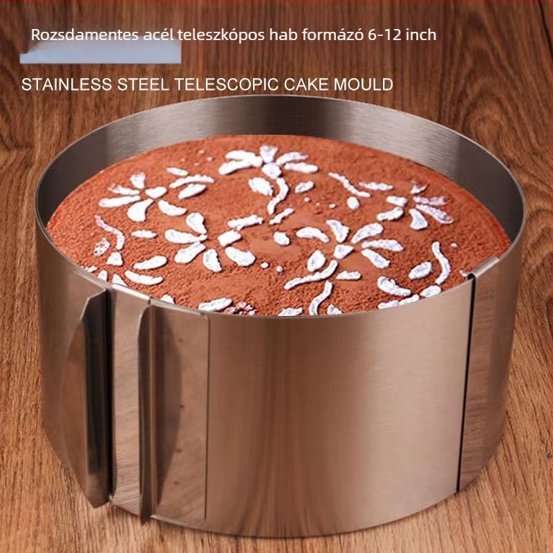 Rozsdamentes acélból készült teleszkópos mousse gyűrű tortaforma, kör alakú, sütéshez