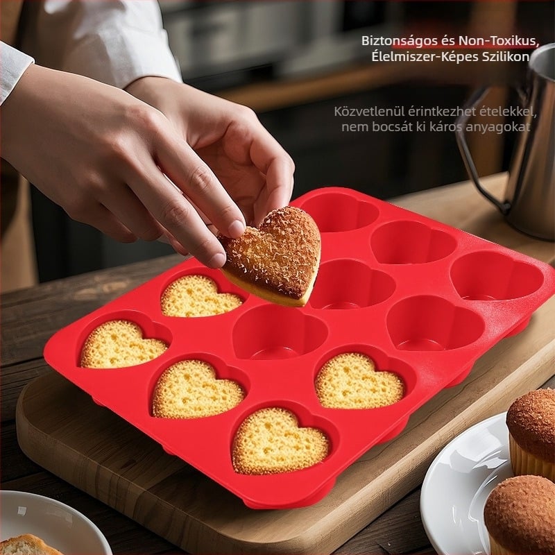 Szilikonból készült szív alakú tortaforma, tapadásmentes, modern-minimalista stílus
