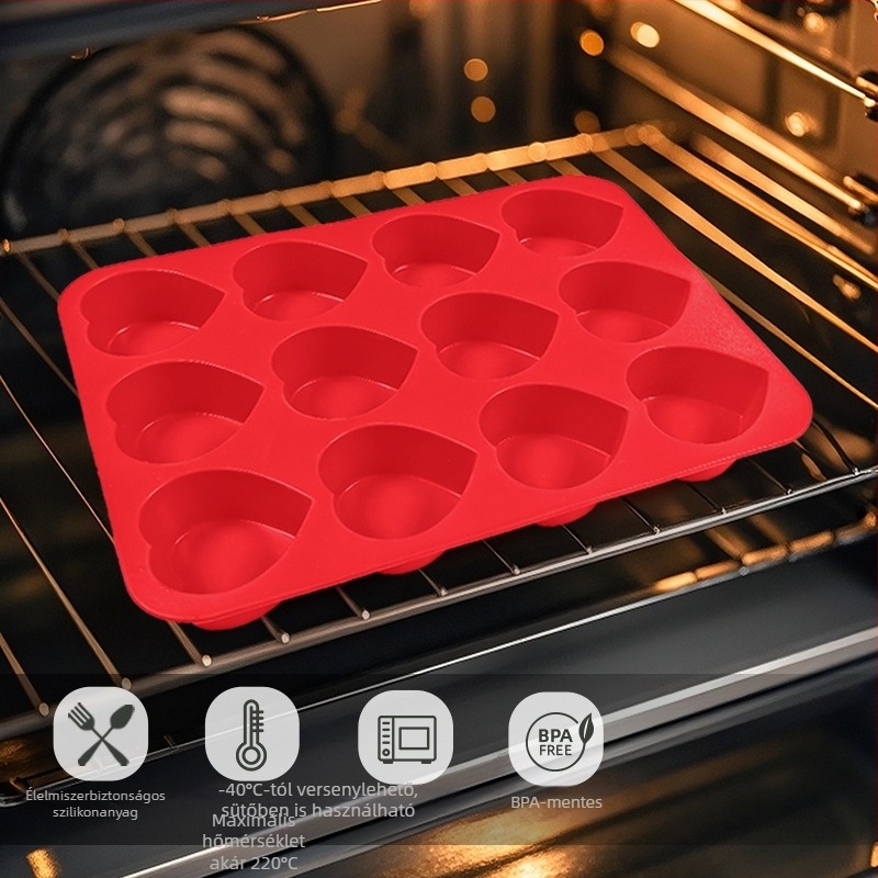 Szilikonból készült szív alakú tortaforma, tapadásmentes, modern-minimalista stílus