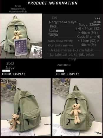 Egyszínű koreai stílusú, egyszerű hátizsák diákoknak, nylonból, kapacitás 20–35 l, kopásálló, 15 hüvelykes laptopnak megfelelő, iskola és utazás.