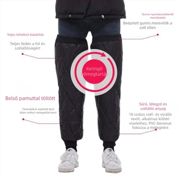 Sportos térdvédők hosszabb rögzítőpánttal, fleece-béléses téli melegen tartás, uniszex felnőtteknek