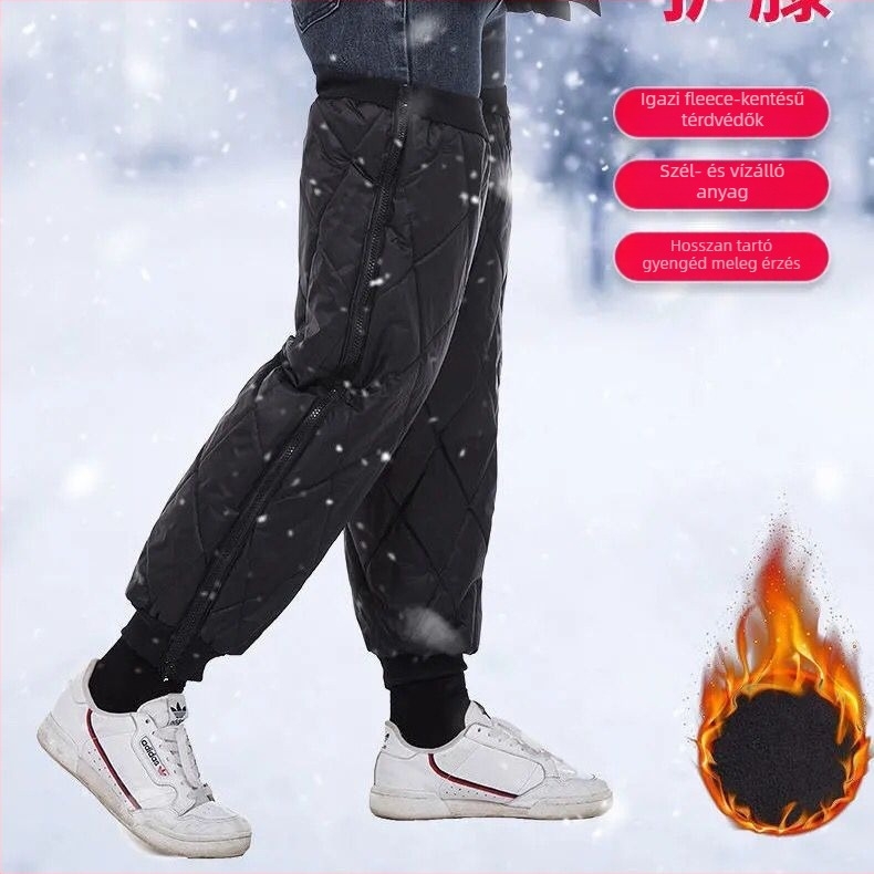 Sportos térdvédők hosszabb rögzítőpánttal, fleece-béléses téli melegen tartás, uniszex felnőtteknek