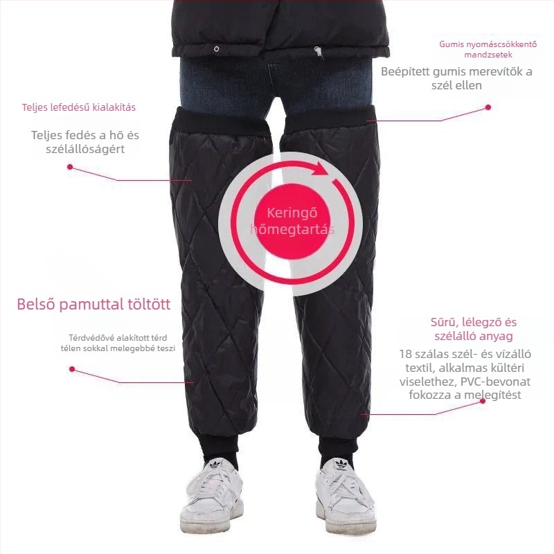 Sportos térdvédők hosszabb rögzítőpánttal, fleece-béléses téli melegen tartás, uniszex felnőtteknek