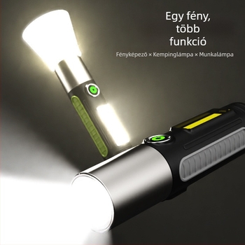 Kézi LED zseblámpa USB töltéssel, 10W, 1200mAh, 200–500 m hatótávolság