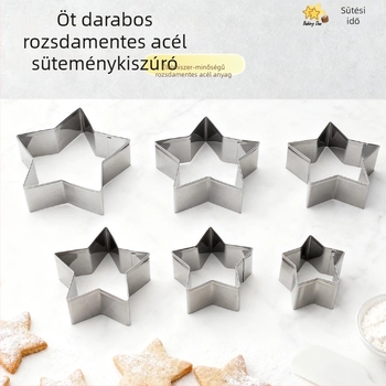 5 darabos csillag alakú kekszkiszúró készlet, rozsdamentes acélból, otthoni sütéshez